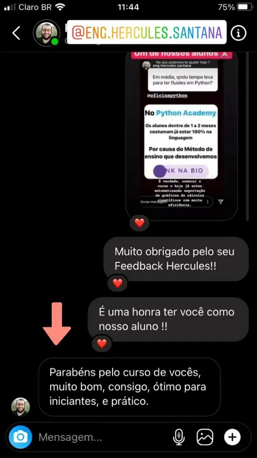 Resultado de aluno aprovado no Python Academy
